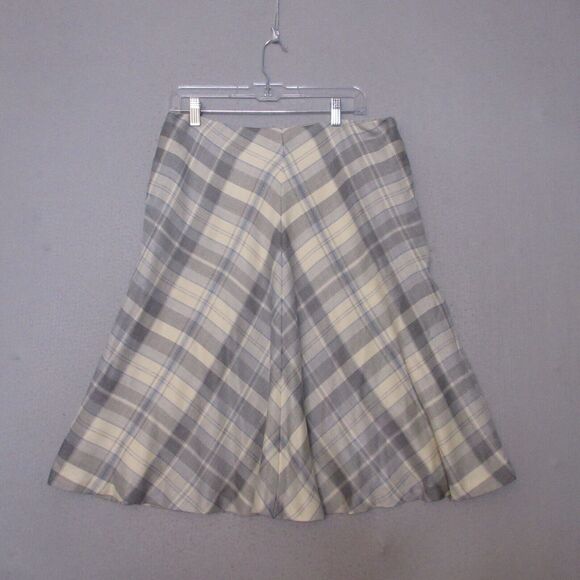 Lauren Ralph Lauren Skirt  12 Gray Beige Plaid Tartan A‎ Line Career NWT New - Picture 1 of 13